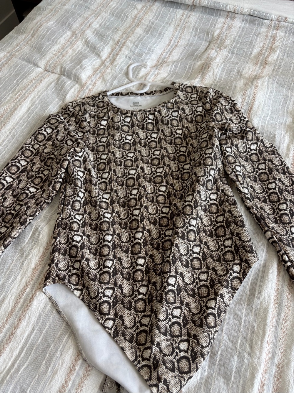 Good American Brown Snake-Print Long Sleeve Bodysuit